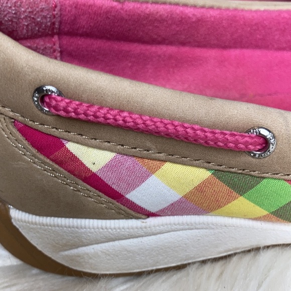 Sperry plad plaid green pink tan cream pink lace up boat shoes flats loafers - Picture 13 of 16